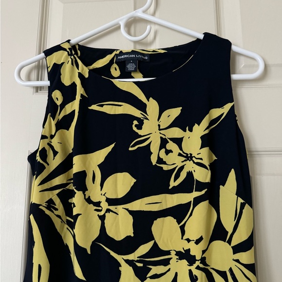 American Living Women's Navy and Yellow Sleeveless Dress (Size 6) - Picture 2 of 8